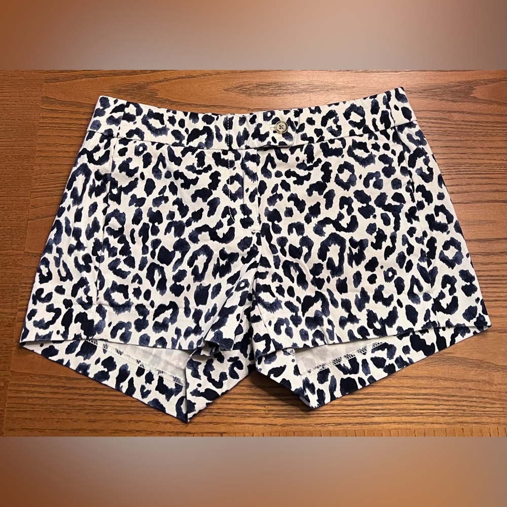 ZARA Leopard Animal Print Blue & White Stretchy 3” Shorts‎ Size XS 4661/286